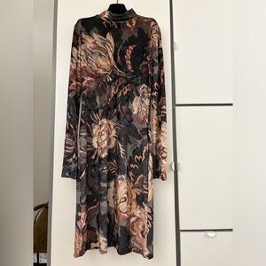 Etro Long Sleeve Floral Knit Dress in Black, Blush, Cream